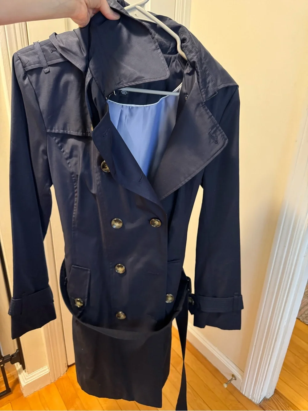 London Fog Navy Double-Breasted Trench Coat with Belt